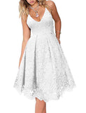 Women's Lace Floral V Neck Spaghetti Straps Backless Cocktail A-Line Dress for Party