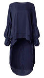 Women's Lantern Long Sleeve Round Neck High Low Asymmetrical Irregular Hem Casual Tops Blouse Shirt Dress