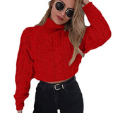 Women Winter Knitted Sweater Turtleneck Cropped Sweater