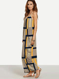 Sexy Summer Yellow Plaid Spaghetti Straps V Neck Maxi Dress