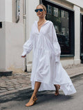 White Asymmetric Split-joint Lapel Collar Maxi Shirt dress