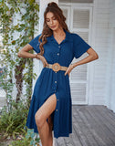 SOLID BUTTON CASUAL DRESS