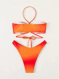 ORANGE HALTER MESH THREE-PIECE SPLIT SWIMSUIT