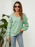 WOMEN V-NECK LANTERN SLEEVE TOP