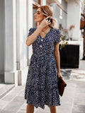 WOMEN V-NECK SHORT PRINT DRESS