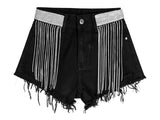 BLACK HIGH WAIST DRILL CHAIN DENIM SHORTS