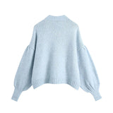 WOMEN FASHION RHINESTONE BUTTONS LOOSE KNITTED CARDIGAN