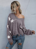 V-NECK PULLOVER STAR PATTERN SWEATER