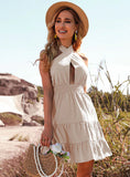COTTON PLEATED HOLLOW DRESS
