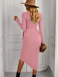 SQUARE NECK KNITTED LONG SLEEVE DRESS