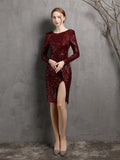 LONG SLEEVE SEQUINS SPLIT PARTY DRESS