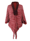 CAPE CARDIGAN FUR COLLAR TASSEL SWEATER