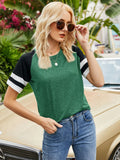 LOOSE SHORT-SLEEVED ROUND NECK COLOR MATCHING T-SHIRT