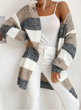 KNITTED CARDIGAN STRIPED COLOR MATCHING COAT