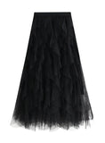 ELASTIC WAIST GAUZE STITCHING IRREGULAR SKIRT