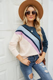 COLOR MATCHING CREW NECK STRIPED SWEATER
