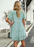 A-LINE SOLID COLOR SHORT SLEEVE DRESS