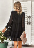 ROUND NECK JACQUARD LONG SLEEVE DRESS