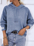HOODED DRAWSTRING SOLID COLOR PULLOVER SWEATER