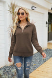 STRIPED COLOR MATCHING LONG SLEEVE ZIPPER LAPEL SWEATER