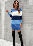 COLOR MATCHING LONG SWEATER DRESS