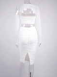 MESH OPENWORK TOP AND LONG SKIRT TWO-PIECE SUIT