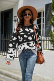 LEOPARD PRINT STITCHING CREW NECK PULLOVER SWEATER
