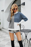 COLORED ROUND NECK TRICOLOR LOOSE PULLOVER SWEATER