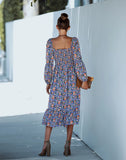 SQUARE COLLAR LONG SLEEVE PRINT DRESS