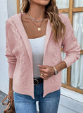 SOLID COLOR HOODED TWIST SWEATER CARDIGAN COAT