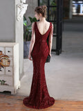MERMAID V-NECK SEQUINS BEADING PARTY DRESS