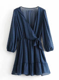 WOMEN RUFFLES LACE CHIFFON DRESS BOHO MINI BEACH DRESS