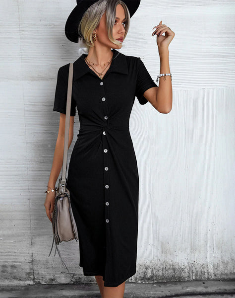 SHIRT COLLAR BUTTON CASUAL DRESS