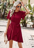 SOLID COLOR ROUND NECK DRESS