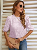 CHIFFON FLOWER ROUND NECK BUBBLE SLEEVE SHIRT
