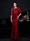SHORT SLEEVE MERMAID LACE BEADING PROM DRESS