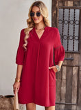 SOLID COLOR LOOSE V-NECK SHORT DRESS