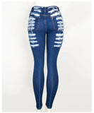 TEAR-WASHED ELASTIC JEANS BEGGARS' FEET PANTS