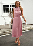 SOLID COLOR SLEEVELESS LONG DRESS