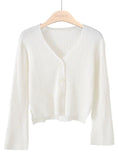 SHORT LONG SLEEVES BREASTED SOLID COLOR KNIT CARDIGAN