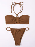 SPLIT SWIMSUIT POTHOLE NECK THONG BIKINI