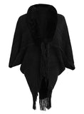 CAPE FRINGED CARDIGAN FUR COLLAR COAT