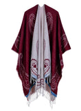 FRINGED CASHEW FLOWER SHAWL DUAL-PURPOSE CLOAK