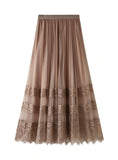 HIGH WAIST LACE STITCHING FEMALE PLEATED SKIRT