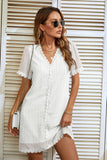 V-NECK SHORT-SLEEVED POLKA-DOT LACE DRESS