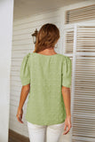 V-NECK PUFF SLEEVE WOOL BALL CHIFFON TOP