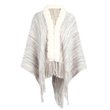 FRINGE SHAWL FUR COLLAR CARDIGAN COAT