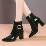 WOMEN'S SIDE ZIPPER THICK POINTED MARTIN BOOTS