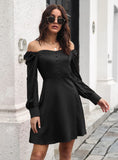 SATIN BUBBLE SLEEVE LONG SLEEVE DRESS
