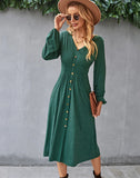 A-LINE V-NECK LONG SLEEVE DRESS